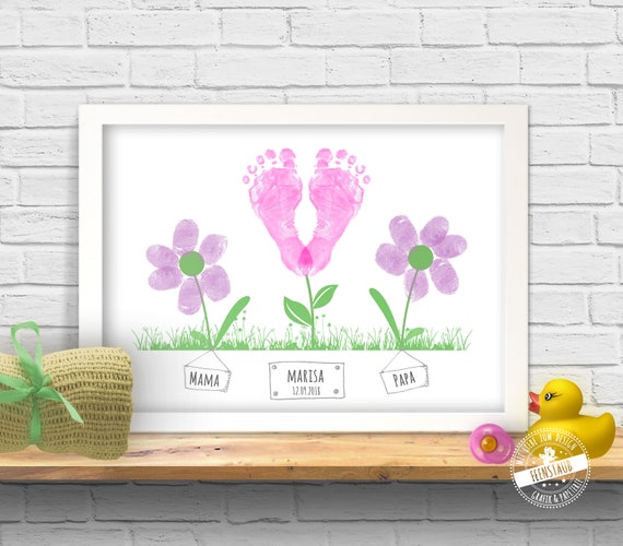 Baby Fussabdruck Bild Geschenk Zur Geburt Familienbild Mit Etsy