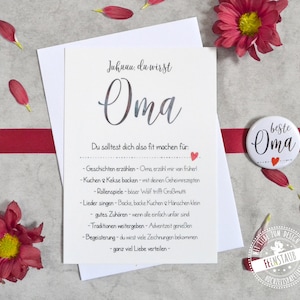 Diventerai nonna, annuncio di gravidanza con carta e pulsante, migliore nonna con compiti, regalo futura nonna