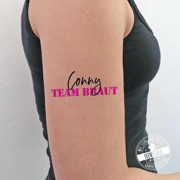 Tattoo Junggesellenabschied mit Namen aller Gäste, Klebetattoo JGA, Temporäre Tattoos personalisiert, Tattoo Hochzeit, Team Bride Braut