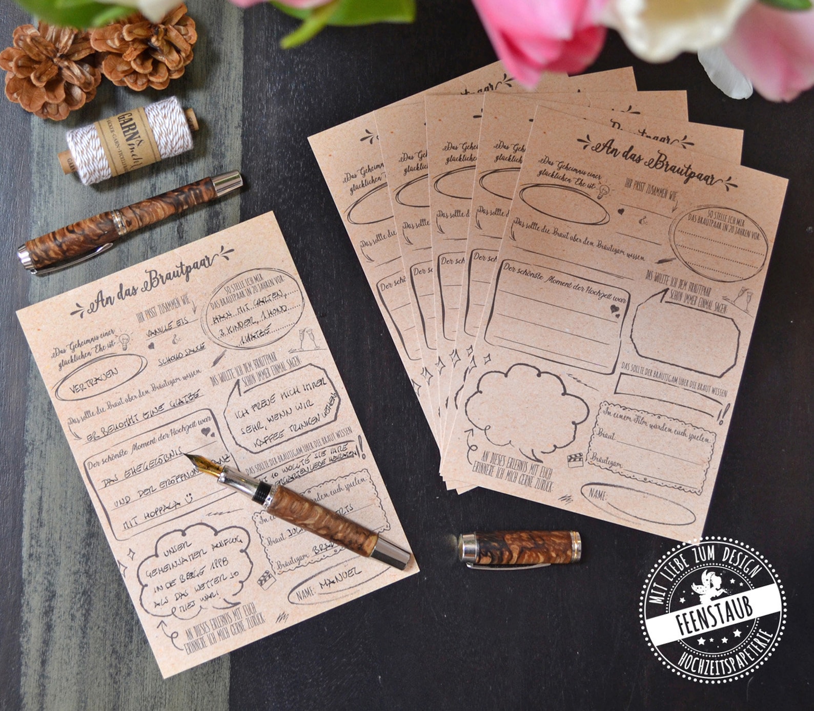 25x Lustiges Hochzeitsgästebuch Alternative | Zum Ausfüllen, Malen & Beglückwünschen | 16 Seiten | Recyclingpapier | DIY Design
