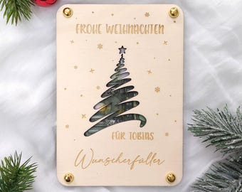 Geldgeschenk Weihnachten - Wunscherfüller aus Holz personalisiert mit Name