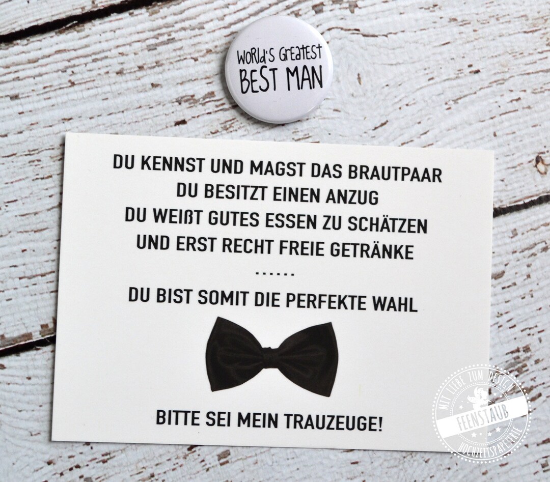 Trauzeuge fragen, Geschenk für Trauzeuge, Karte mit Button, best man