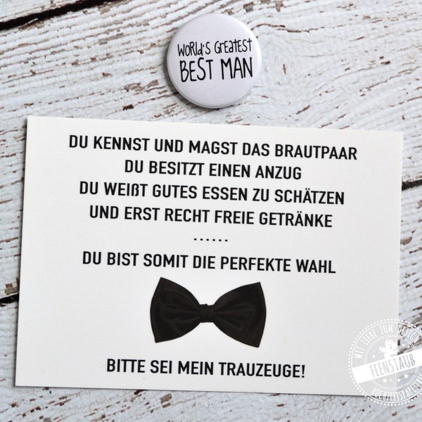 Trauzeuge fragen, Geschenk für Trauzeuge, Karte mit Button, best man, Willst du mein Trauzeuge sein, Trauzeugenkarte lustig