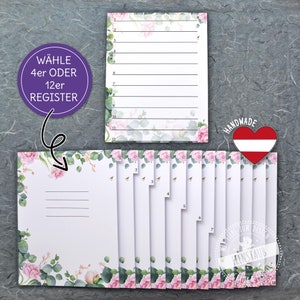 Trennblätter für A4 Mappen, bunte Registerblätter für Hochzeitsordner, Register 4er oder 12er Set im Rosen Design, einseitig bedruckt