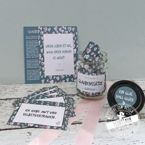 Glücksglas mit positiven Affirmationen und Glaubenssätzen zum Ziehen, Personalisiert mit Namen, perfekte Geschenk für Freundin