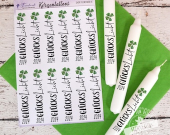 Candle tattoos for New Year's Eve, candle stickers clover leaf, make your own souvenirs for New Year's Eve, New Year's Eve candle, lucky light, New Year's Eve decorations