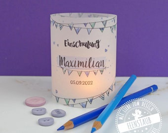 School enrollment party lantern cover made of transparent paper, decoration for the start of school, personalizable, candle cover set of 4 for tealight lantern blue