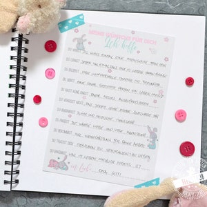 Babyparty, Baby Shower Taufe Gästebuch Karten zum Ausfüllen, gute Wünsche für das Baby, Zukunftswünsche Erinnerungen fürs Babyalbum Hase