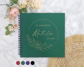 Gästebuch Geburtstag personalisiert | Album Geburtstag Einträge Fotos einkleben | Ringbuch Fotoalbum Leinen mit Namen & Text | Gästealbum