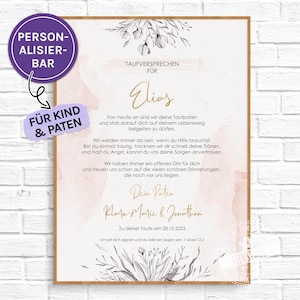 Patenbrief Tusche, personalisierbarer Taufbrief, Geschenke zur Taufe, Geschenk für Paten, Patin oder Patenkind, persönliches Taufgeschenk