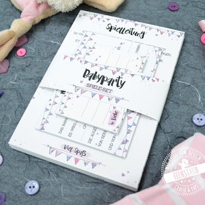 Baby shower set di carte grande per baby shower, idee di gioco, biglietti di auguri per il bambino, consigli per i genitori, carte quiz per la festa del baby shower, rosa