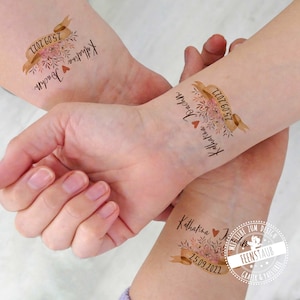 Tattoo for wedding, personalized with bride and groom names & wedding date, temporary adhesive tattoos for wedding guests, boho style transfer tattoo