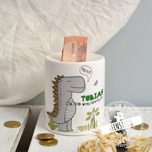 Money box personalized with name, Dino piggy bank, ceramic money box, birthday gift, money packaging, money gift for school enrollment