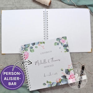 Gästebuch Hochzeit, personalisiert, blanko Album zum Einkleben von Gästebuch-Karten und Fotos, Hochzeitsgästebuch Rosen Hardcover