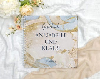 Album fotografico di nozze personalizzato con nomi | raccoglitore ad anelli a spirale vuoto | libro degli ospiti blu e oro | libro dei ricordi delle celebrazioni di nozze