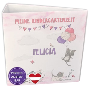 Ordner personalisierbar mit Namen und Wunschtext, Mappe A4, Kindergartenportfolio Schulordner Motivordner Katzen, bedruckte Ordner handmade