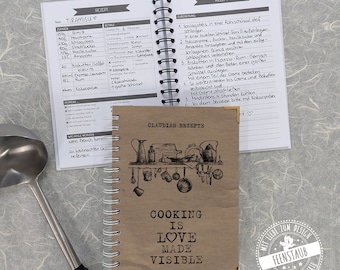 Write your own recipe book A5 with templates to fill out in the personalized spiral book, recipe collection with table of contents