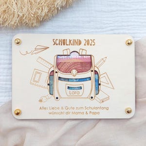 Regalo di denaro personalizzato che esaudisce i desideri | Busta in legno per banconote per il ritorno a scuola | Imballaggio in legno con nome | Regalo per il ritorno a scuola