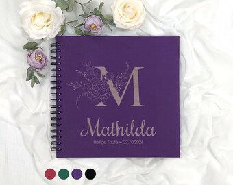 Libro degli ospiti personalizzato in lino per battesimo e primo compleanno | Album fotografico ad anelli per incollare le foto | Album dei ricordi del bambino con monogramma