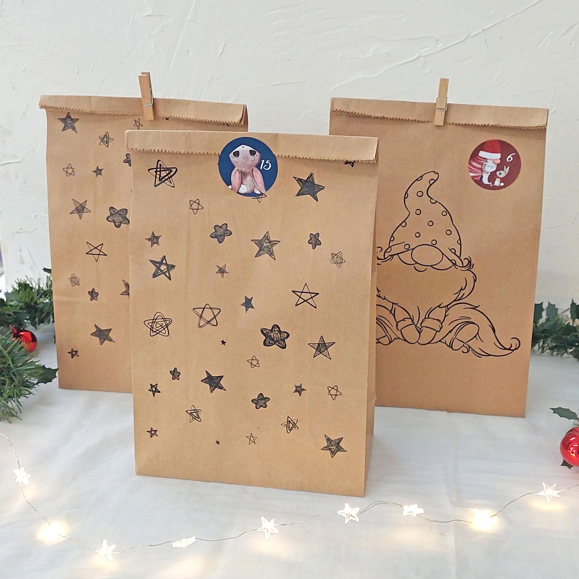 Calendario Dell'Avvento Fai Da Te - 24 Sacchetti Di Carta Kraft Con Adesivi Numerati 1-24 - Da Riempire Con Piccoli Regali - 4