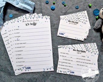 Ideas de juegos de regalos para baby shower, tarjetas de deseos para el bebé, consejos para padres, tarjetas de preguntas para fiesta de baby shower, juego de tarjetas azules