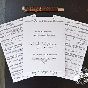 Gästebuchkarten zum Ausfüllen mit vorgedruckten Fragen, Gästebuch Idee für die Hochzeit, Alternative zu blanko Gästebuch witzig Bild 3