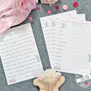 Regalo di nascita, biglietti per il libro degli ospiti per gli auguri al bambino, spero che lo farai, auguri futuri, gioco per il baby shower, idea coniglietto per il libro degli ospiti