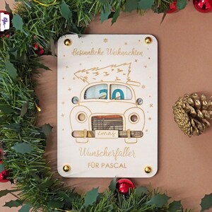 Geldgeschenk Weihnachten Wunscherfüller, Geldkuvert für Weihnachten, Geldverpackung Weihnachtsgeschenk, Weihnachtskarte aus Holz, Auto