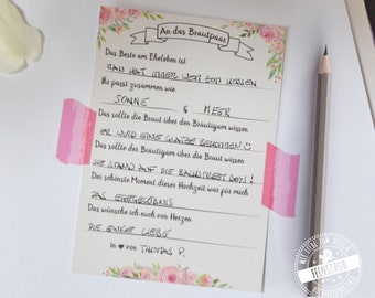 Guest book cards to fill out with pre-printed questions for the wedding guests, guest cards in A6, stick into the wedding album with photos