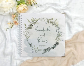 Libro degli ospiti per matrimonio, raccoglitore ad anelli | personalizzato con nomi | album fotografico vuoto 25 x 25 cm, copertina rigida | album libro degli ospiti per matrimonio, bianco e verde