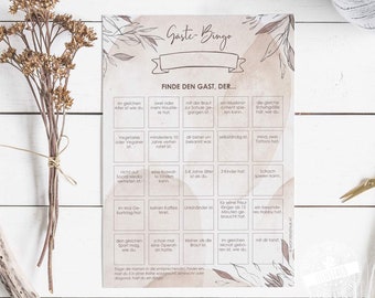 Wedding bingo Bingo for wedding guests, wedding game to get to know each other and pass the time during the bridal couple shoot, download A5