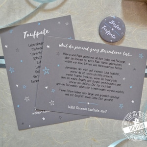 Regalo padrino, set di biglietti di ringraziamento, padrino padrino chiedi dolce biglietto con bottone, vuoi essere un padrino, grigio con stelle