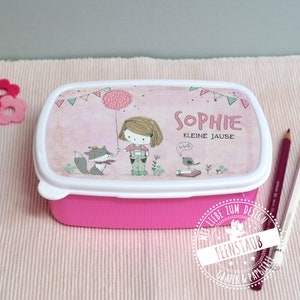 Brotdose für Kinder mit Namen personalisiert - Mädchen rosa, Frühstücksdosen, Lunchbox, Jausenbox, Geschenk zur Einschulung in Schultüte