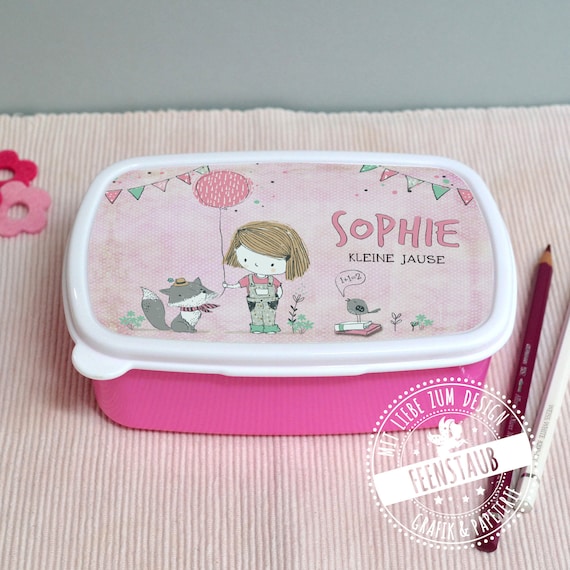 Brotdose für Kinder mit Namen personalisiert - Mädchen rosa, Frühstücksdosen, Lunchbox, Jausenbox, Geschenk zur Einschulung in Schultüte
