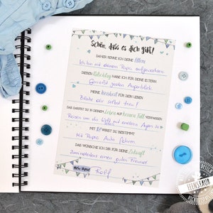 Guest book baptism cards with questions to fill out, gift for baptism, advice, wisdom, wishes for baby, memories boy blue
