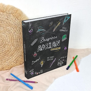 Cartella portadocumenti A4 personalizzata per pagelle | Cartella scolastica con nome | Cartella portadocumenti per pagelle | Raccoglitore ad anelli A4 | Regalo per il ritorno a scuola