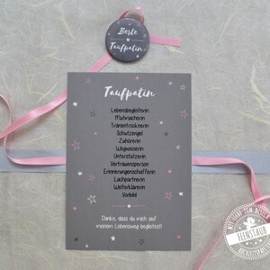 Regalo madrina, madrina grazie, madrina chiede biglietto dolce con bottone, vuoi essere madrina, battesimo, grigio con stelle