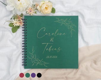 Libro de firmas personalizado en lino | Álbum de bodas para pegar fotos | Álbum de fotos con anillas