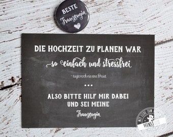 Trauzeugin fragen, Geschenk für die Trauzeugin Karte mit Button, Willst du meine Trauzeugin sein, beste Trauzeugin Hochzeitsplanung