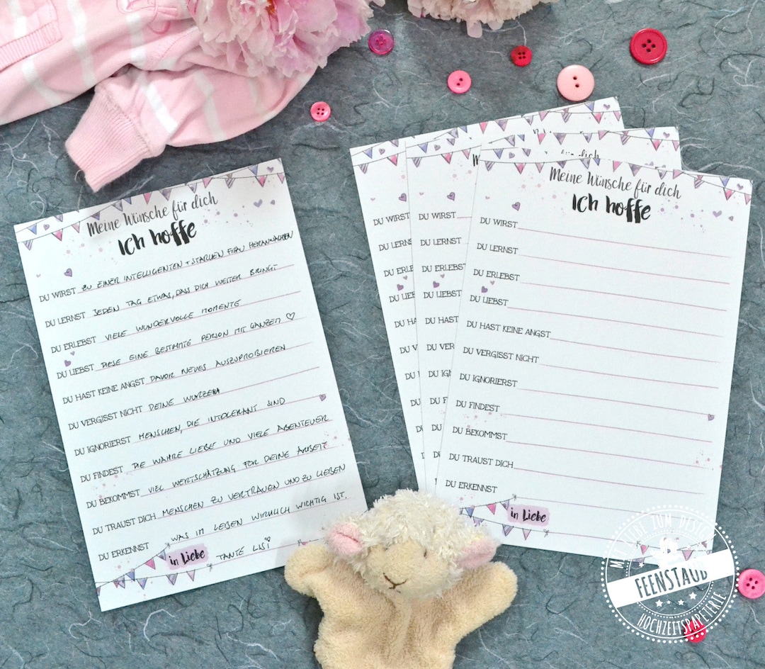 Babyparty Babyshower Taufe Gästebuchkarten zum Ausfüllen, gute Wünsche
