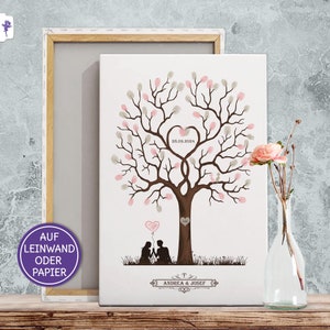 Libro degli ospiti per il matrimonio, albero nuziale Weddingtree, individualmente su tela e carta, regalo di nozze degli invitati al matrimonio dei testimoni dello sposo