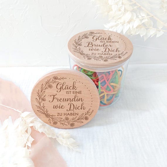 Vorratsglas personalisiert | Glück ist Geschenkglas mit graviertem Holzdeckel