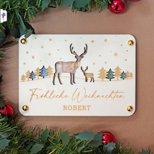Regalo in denaro per realizzare desideri di Natale, busta di denaro per Natale, confezione di denaro, regalo di Natale, cartolina di Natale in legno, cervo