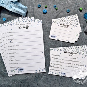 Baby Shower Babyparty Geschenk Spielideen, Wunschkarten fürs Baby, Ratschläge für Eltern, Quizkarten für Babyshower Party, Karten-Set blau