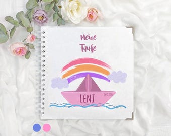 Libro dei ricordi personalizzato per battesimo o primo compleanno | Libro degli ospiti con rilegatura ad anelli, formato 25 x 25 cm, per messaggi e foto | Album fotografico