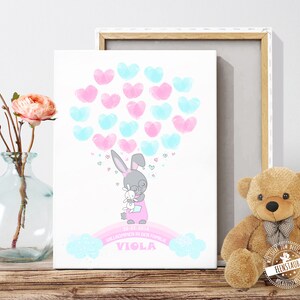 Taufbaum für Fingerabdrücke, Geschenk zur Taufe oder Geburt, Taufbild als Gästebuch für Taufe und Willkommensfeier Geschenk Taufpate Hase