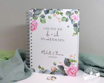 Wedding planner book customizable, wedding planner German with many wedding checklists, tips including online library, roses