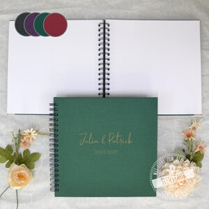 Gästebuch für Hochzeit, Leinen Buchdeckel lasergraviert, blanko Seiten zum Einkleben von Gästebuchkarten und Fotos, personalisierbar