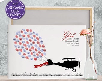Weddingtree, Flugzeug, Gästebuch Hochzeit, Fingerabdrücke Fingerabdruckbild, individuell auf Leinwand und Papier, Geschenk zur Hochzeit