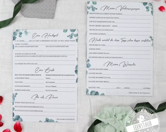 Time capsule cards for the wedding, questions to fill out & collect, wishes and predictions, guest book alternative, eucalyptus guest cards